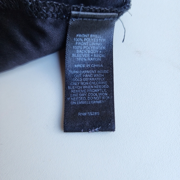 Express Women's Top  Black Navy Blue Silver  Sequins Stretch Back Striped Sz M - Picture 9 of 9